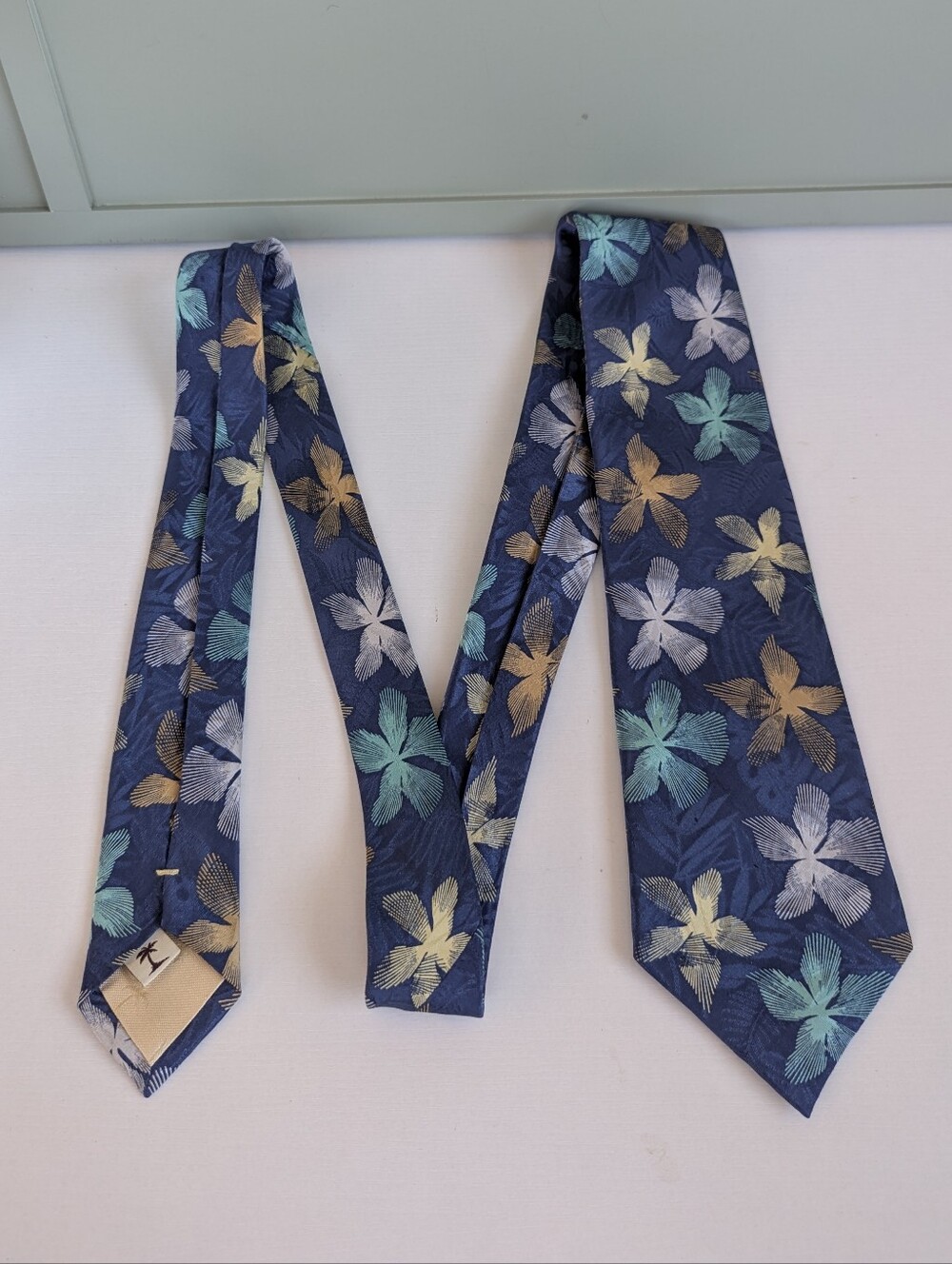 Tommy Bahama Navy Floral Silk Tie with Teal & Gold Accents